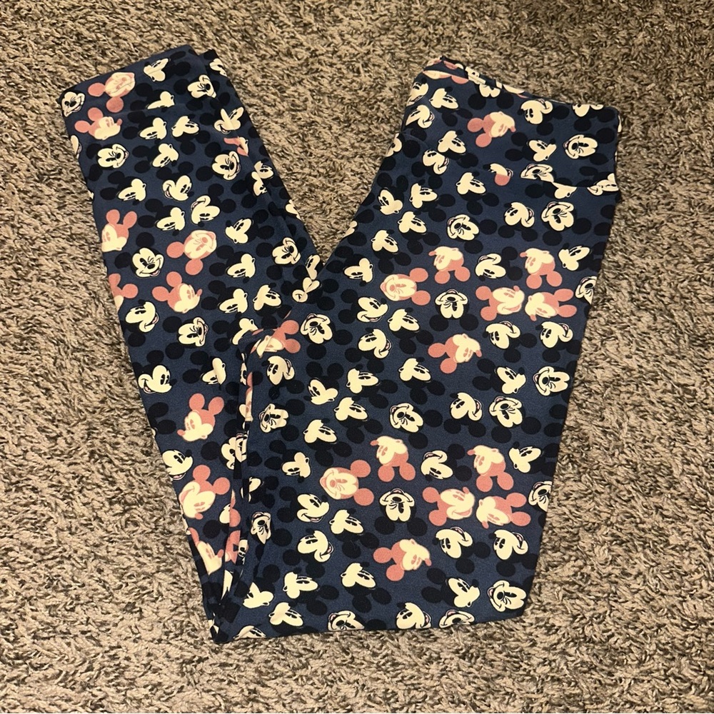 LuLaRoe Women's Leggings - Navy and Pink Mickey Mouse Print